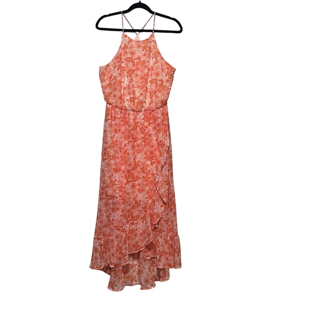 Altard State Pink Wrap Hi-Low Strappy Floral Chiffon Lined Dress Size M